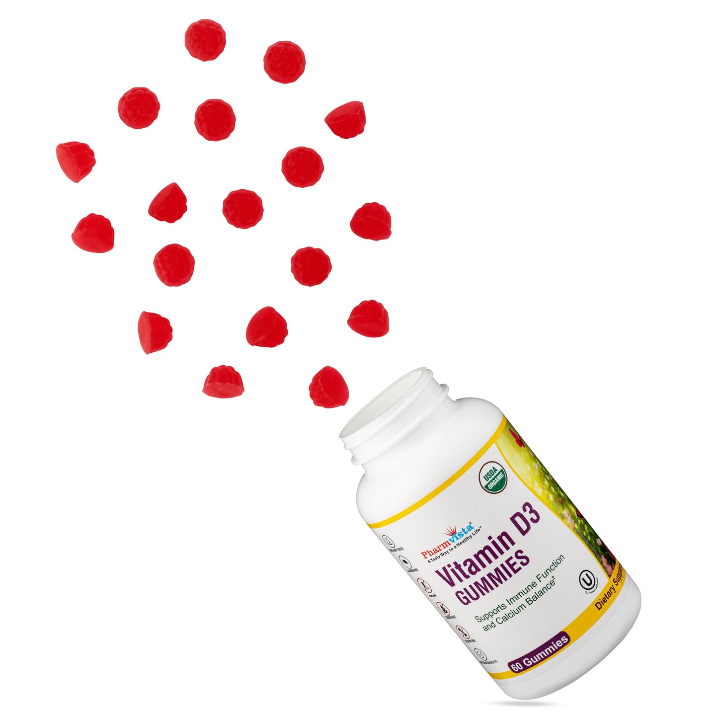 Organic Vitamin D3 1000IU Gummies - Sunshine vitamin, Gluten Free, Natural Cherry Flavor, Made in USA
