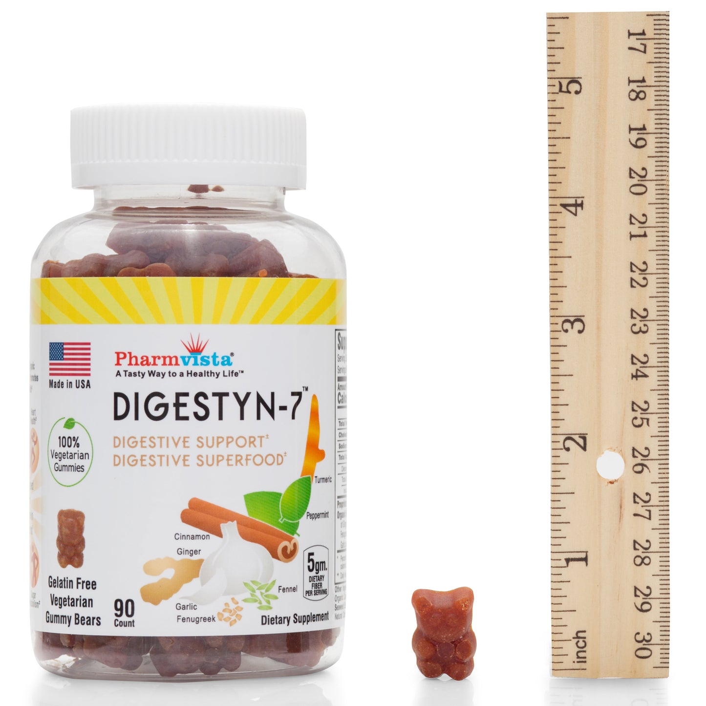 Digestyn7 - Digestive Gummies 200mg with Organic Ginger, Garlic, Turmeric, Cinnamon, Fennel, Fenugreek and Mint - 90 count