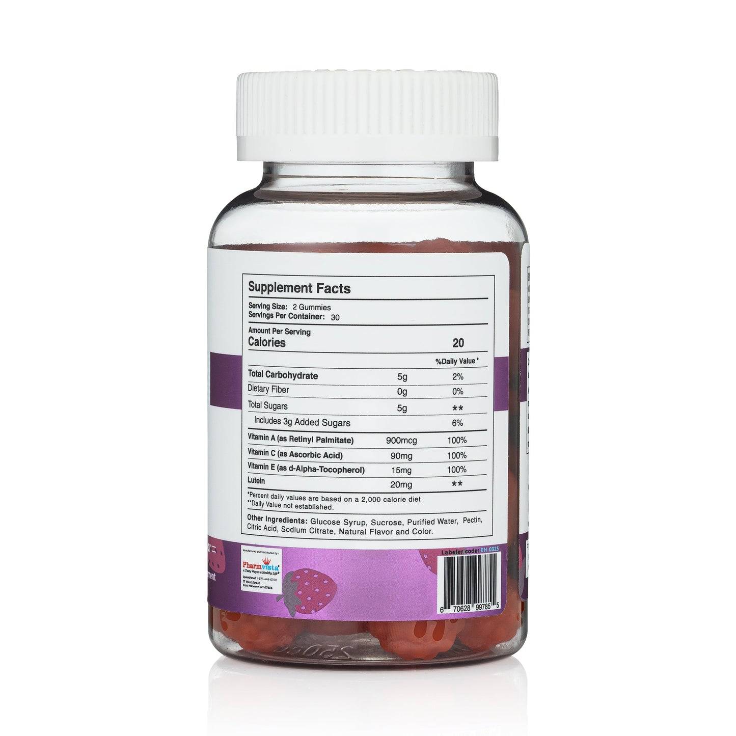 Eye Health Gummies - Vitamin A C E Supplement - Vegan Friendly, Non-GMO, Gluten Free - 60 Count