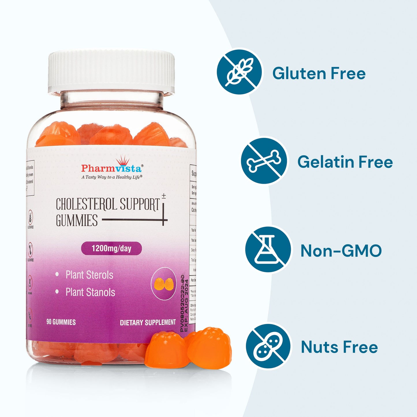 Pharmvista Cholesterol Support Gummies - Contains Plant Sterols and Stanols 1200mg - Vegan Friendly, Allergen Free, Gluten Free - 90 Count