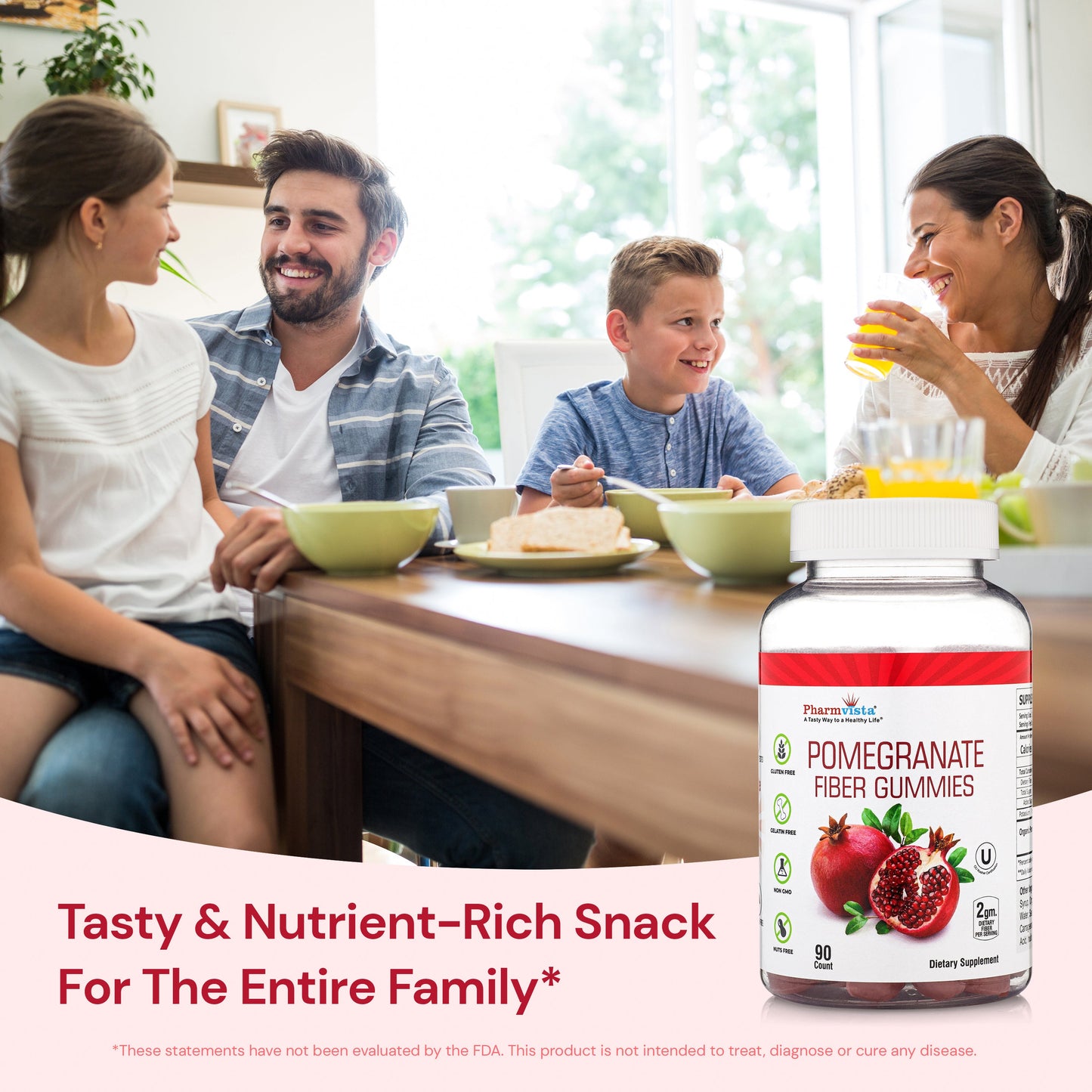 Pomegranate Fiber Gummies 100mg - Gluten Free, Dietary Fiber Rich Supplement - 90 Count