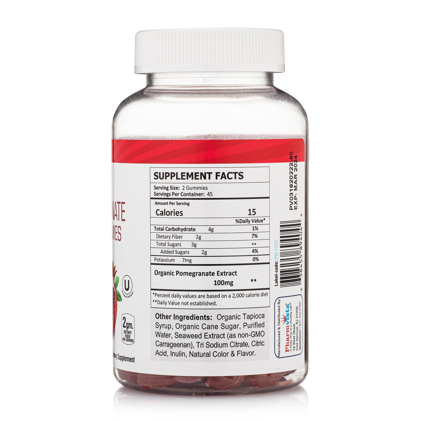 Pomegranate Fiber Gummies 100mg - Gluten Free, Dietary Fiber Rich Supplement - 90 Count