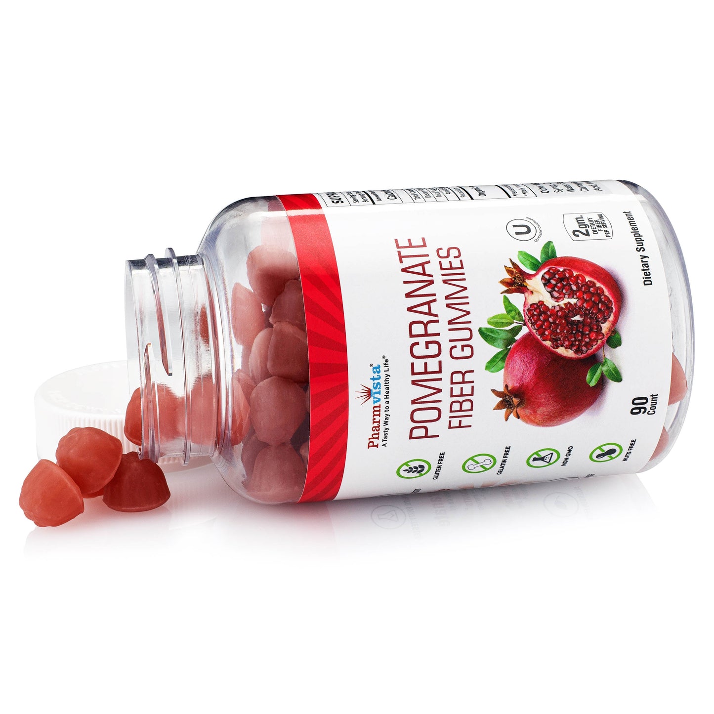 Pomegranate Fiber Gummies 100mg - Gluten Free, Dietary Fiber Rich Supplement - 90 Count