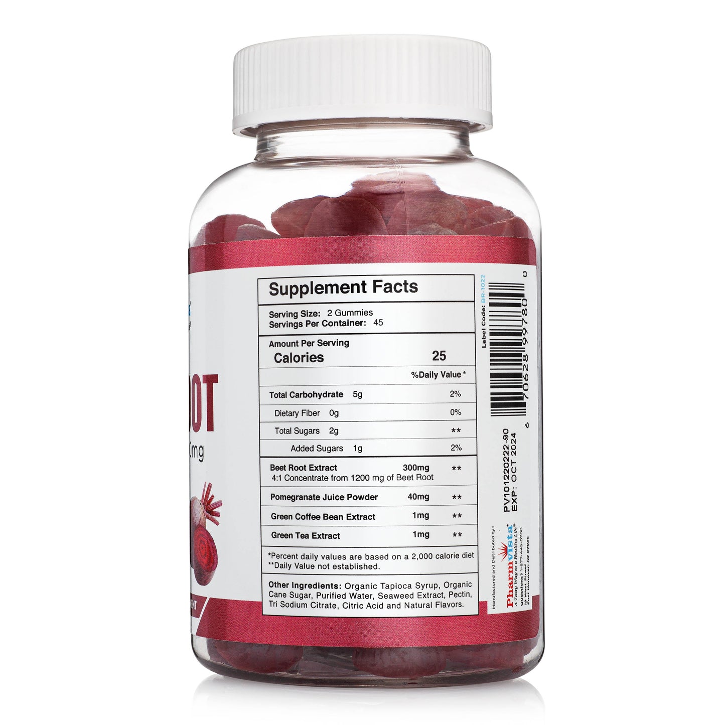 Pharmvista Beetroot Gummies 300mg - for Healthy Circulation Support * - Natural Mixed Fruit Flavor, Non-GMO, Vegan - 90 Count