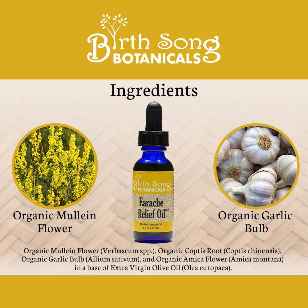 Herbal Ear Oil, Natural Ear Drops, Blended with Garlic and Mullein Flowers, for Swimmers and Wax Removal 1 oz.