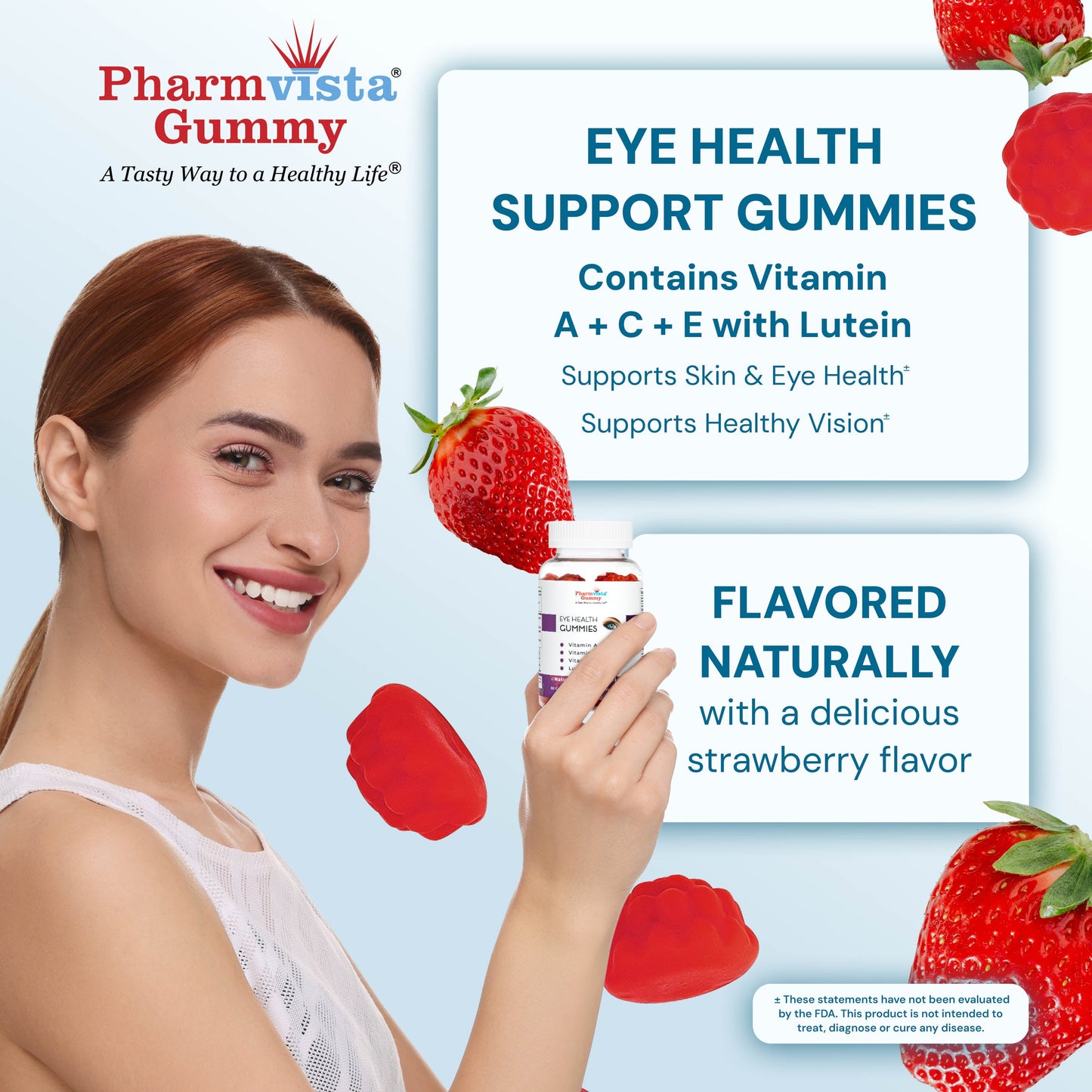 Eye Health Gummies - Vitamin A C E Supplement - Vegan Friendly, Non-GMO, Gluten Free - 60 Count