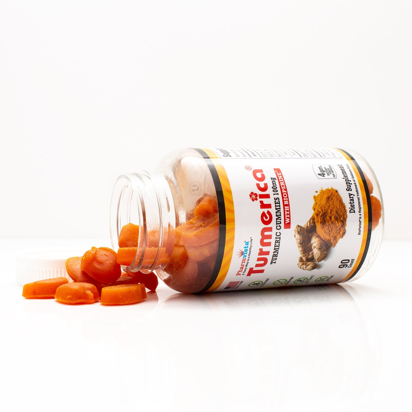 Turmeric Curcumin Gummies - 100mg with BioPerine Black Pepper for Enhanced Absorption, 90 Count