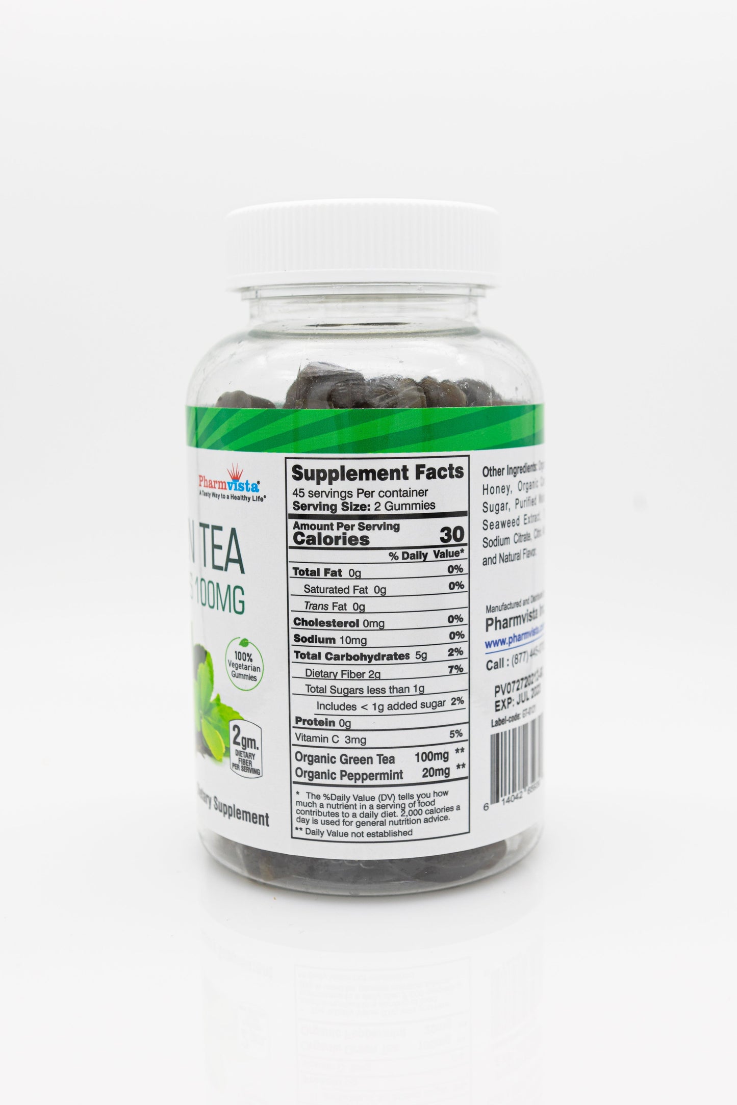 Green Tea & Peppermint Gummies 100mg - Gluten Free, Antioxidant/Caffeine/Mineral Rich Supplement - 90 Count