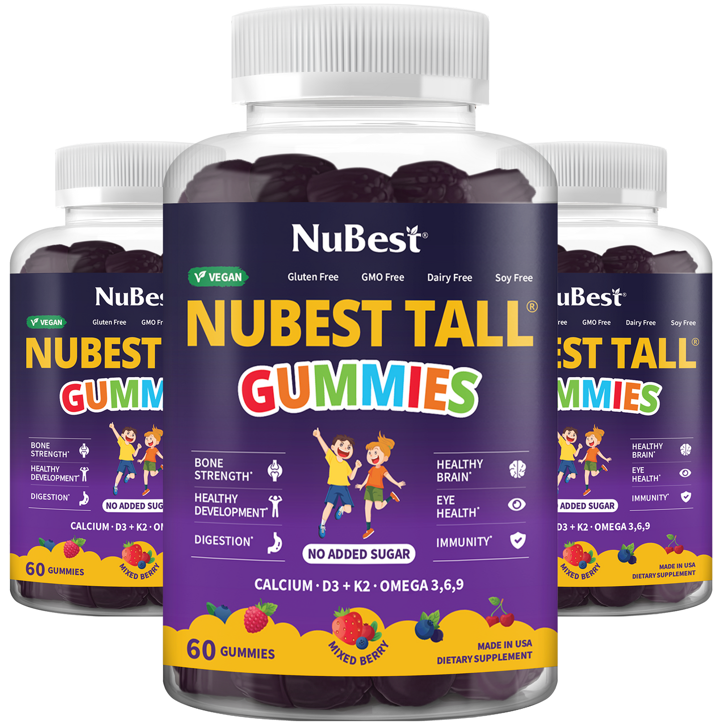 NuBest Tall Gummies for Ages 2+, No Added Sugar, 60 Vegan Gummies