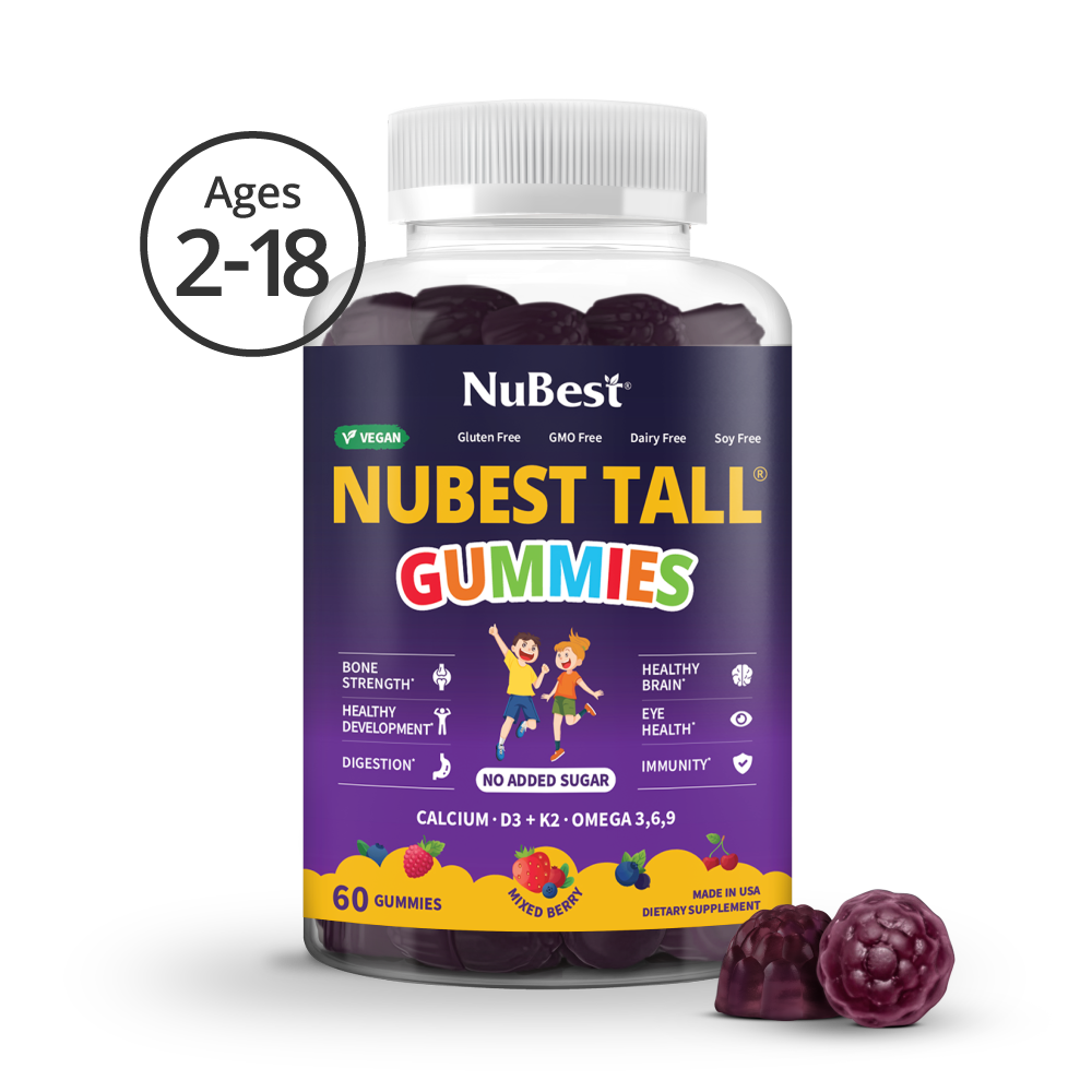 NuBest Tall Gummies for Ages 2+, No Added Sugar, 60 Vegan Gummies
