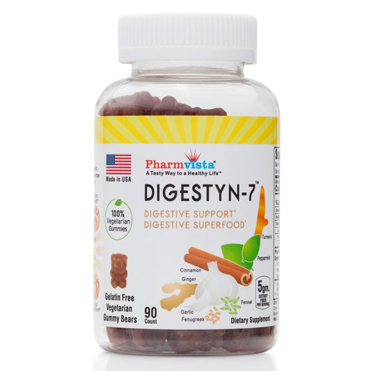 Digestyn7 - Digestive Gummies 200mg with Organic Ginger, Garlic, Turmeric, Cinnamon, Fennel, Fenugreek and Mint - 90 count
