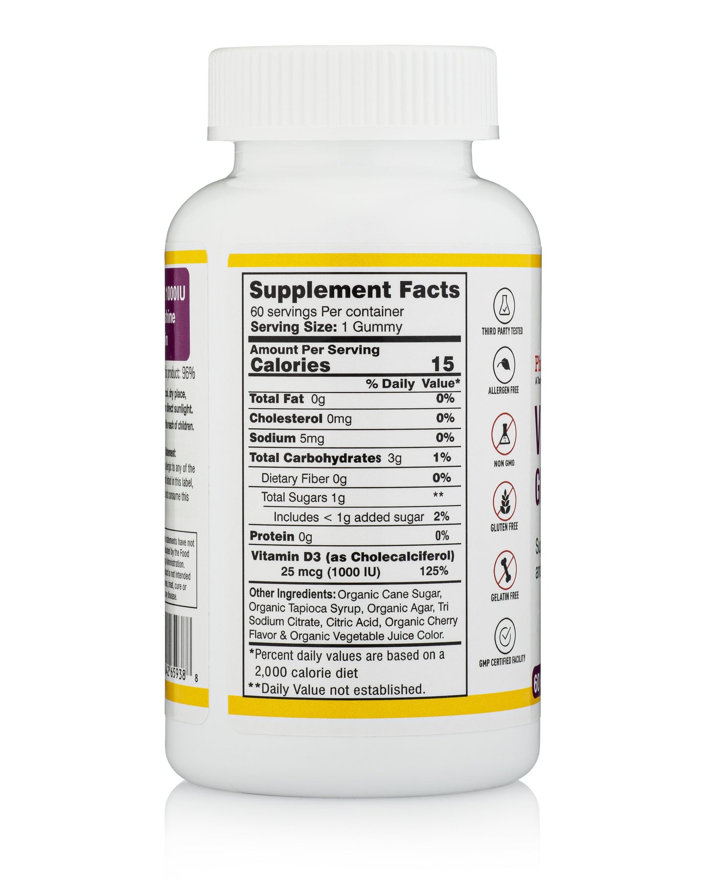 Organic Vitamin D3 1000IU Gummies - Sunshine vitamin, Gluten Free, Natural Cherry Flavor, Made in USA