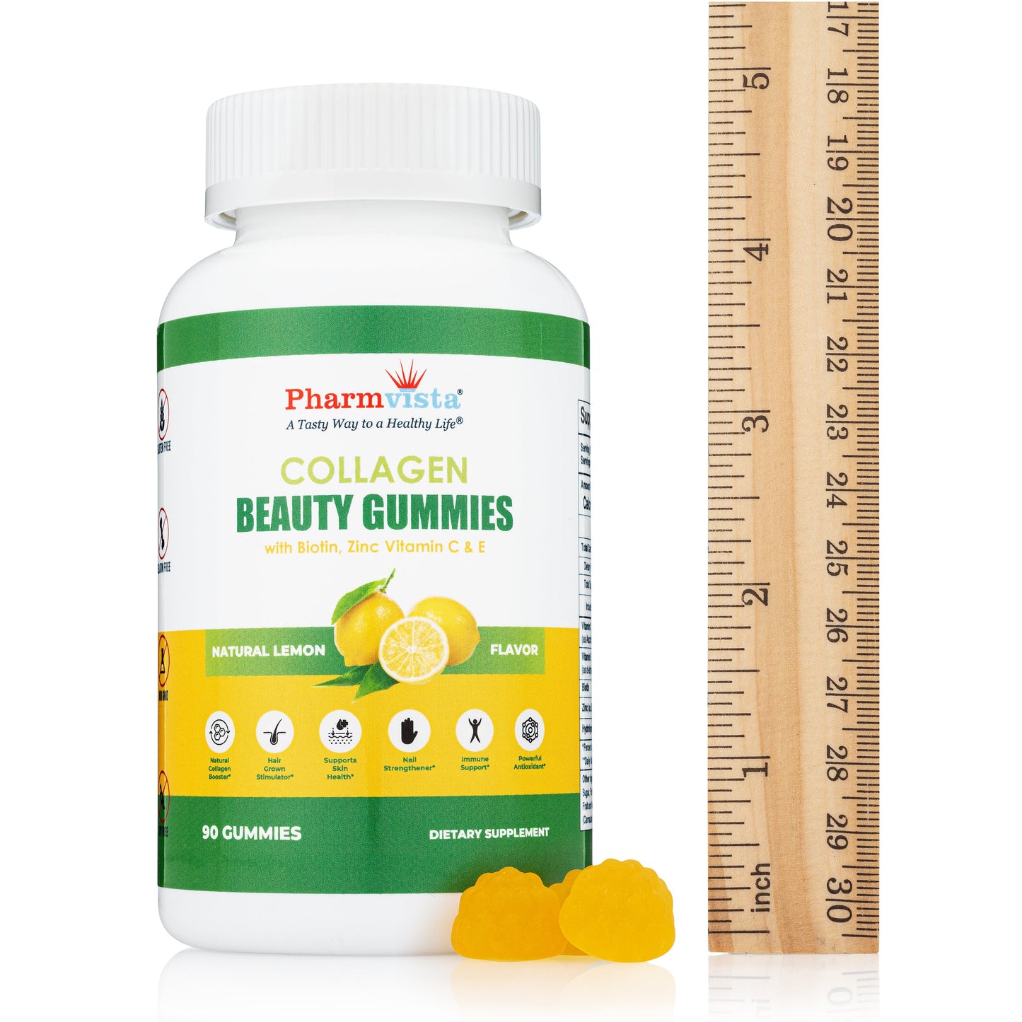 Collagen Gummies with Biotin, Zinc, Vitamins C & E for Hair Skin and Nails Support, 90ct