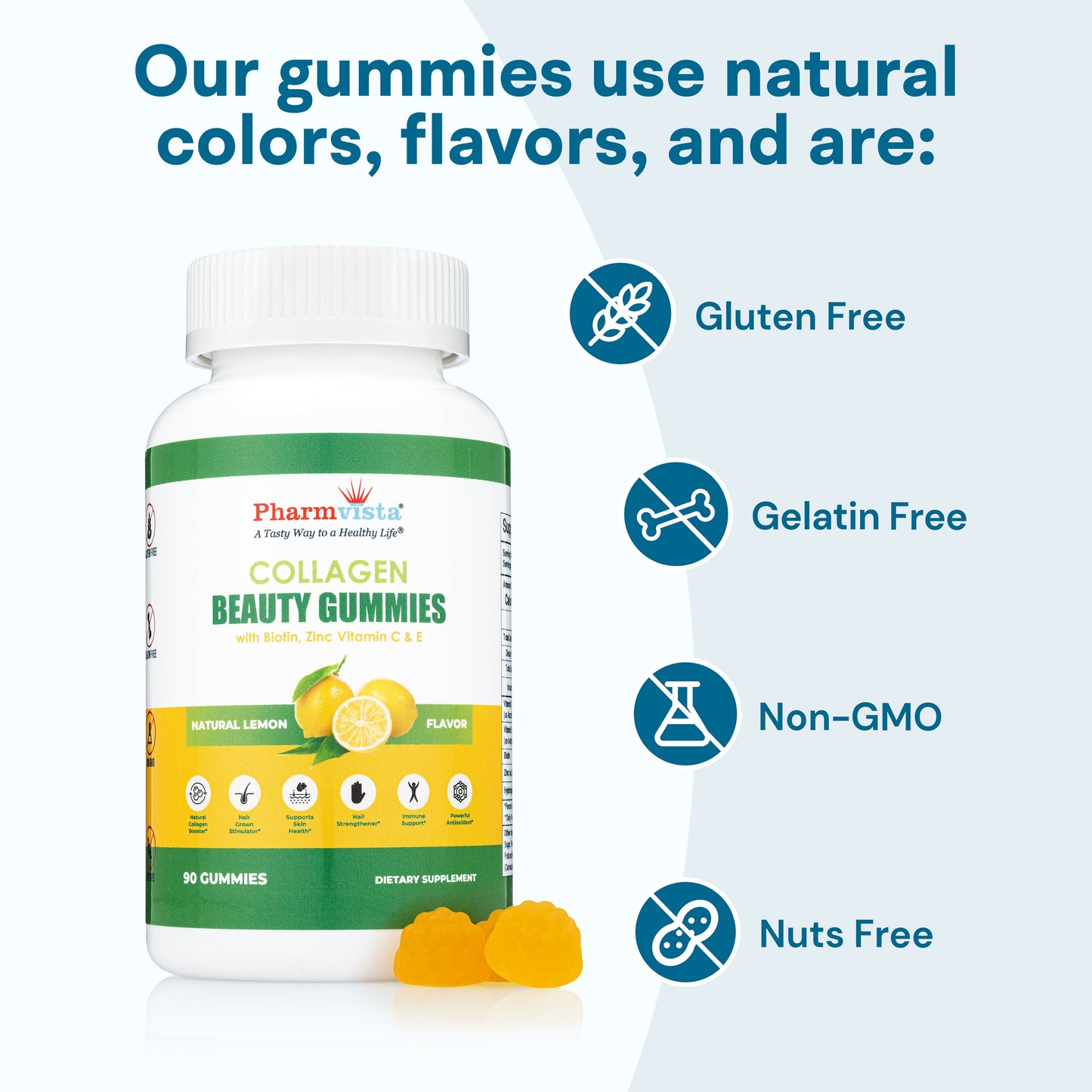 Collagen Gummies with Biotin, Zinc, Vitamins C & E for Hair Skin and Nails Support, 90ct