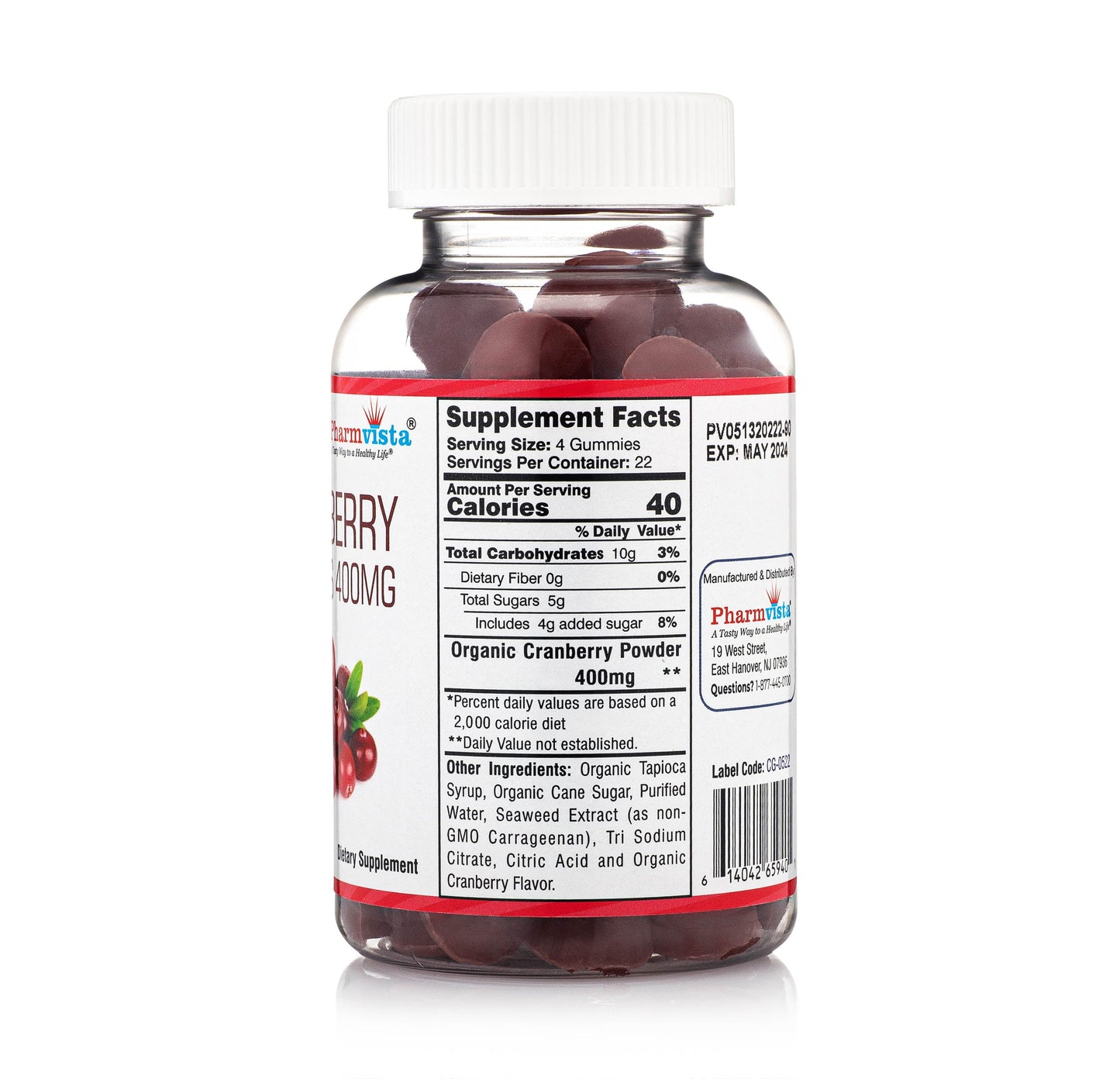Cranberry Gummies 400mg - Gluten Free, Nutrient Rich supplement - 90 Count