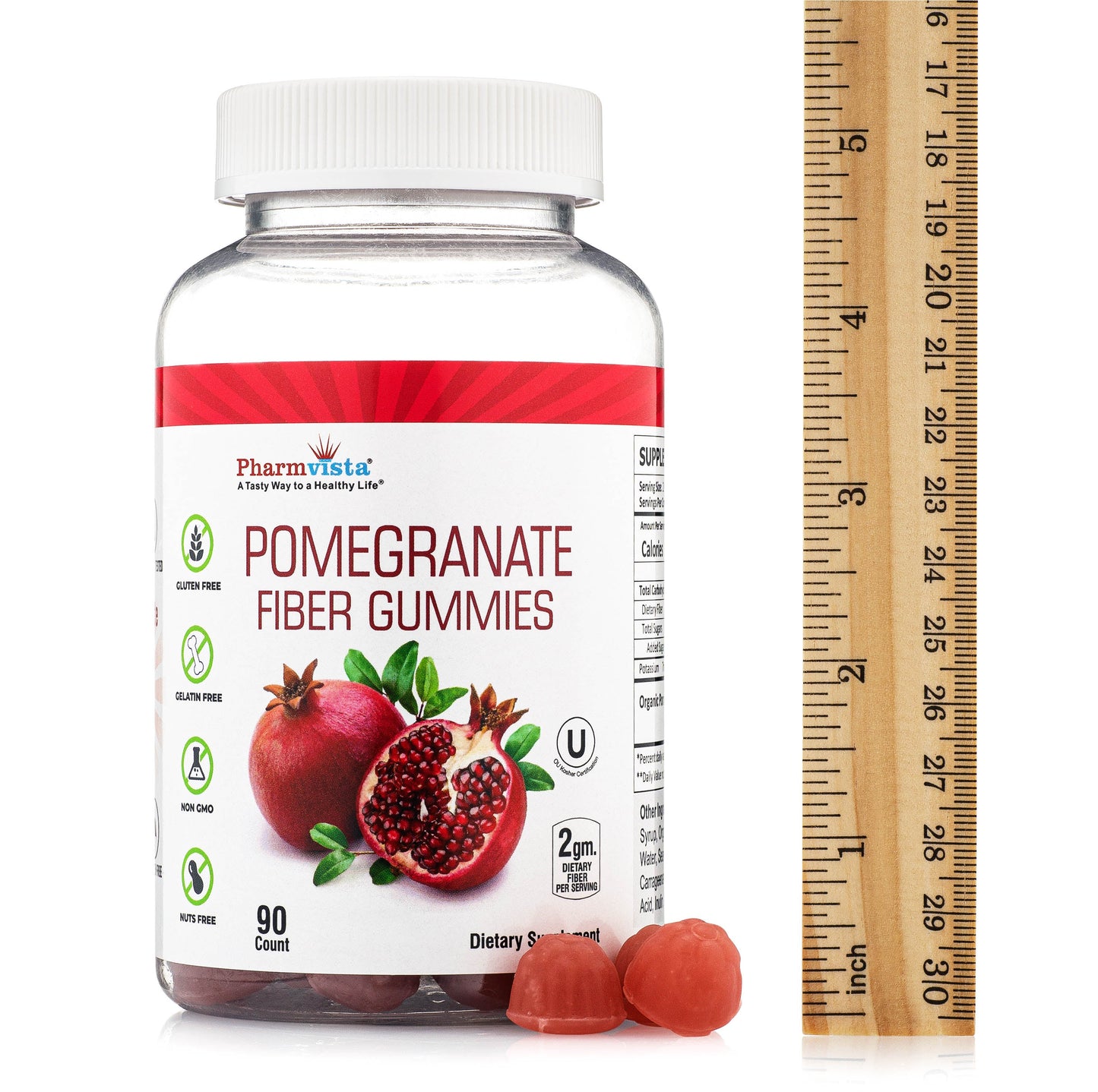 Pomegranate Fiber Gummies 100mg - Gluten Free, Dietary Fiber Rich Supplement - 90 Count