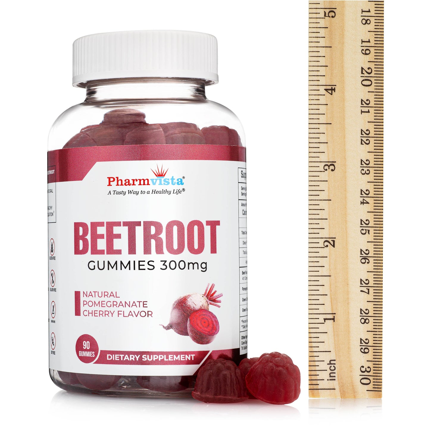Pharmvista Beetroot Gummies 300mg - for Healthy Circulation Support * - Natural Mixed Fruit Flavor, Non-GMO, Vegan - 90 Count