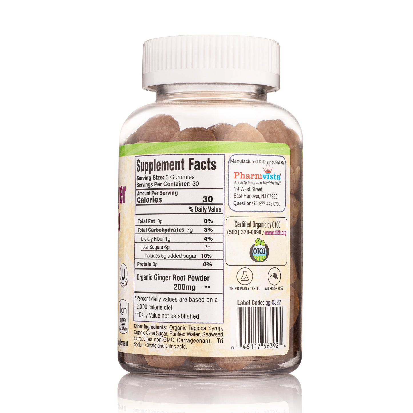 Organic Ginger Gummies 200mg - 90 count - Gelatin Free, Gluten Free, Vegan Gummies - Made in USA