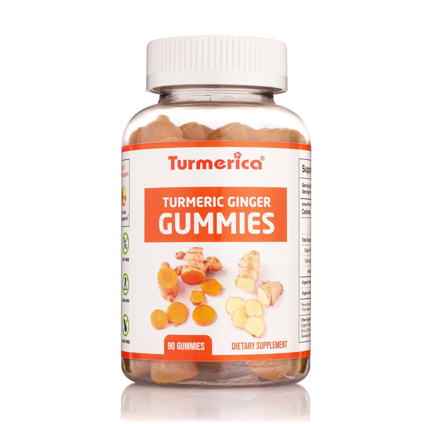 Turmerica - Turmeric Ginger Gummies - for Digestive Health, Nausea Management - Gluten Free, Vegan Supplement - Made in USA - 90 Count