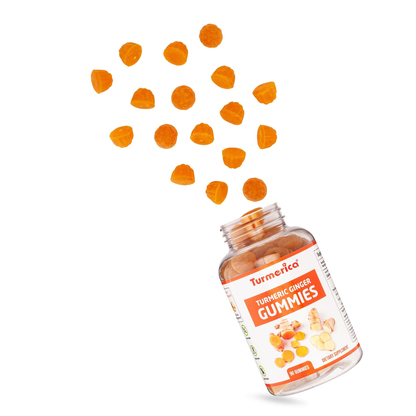 Turmerica - Turmeric Ginger Gummies - for Digestive Health, Nausea Management - Gluten Free, Vegan Supplement - Made in USA - 90 Count
