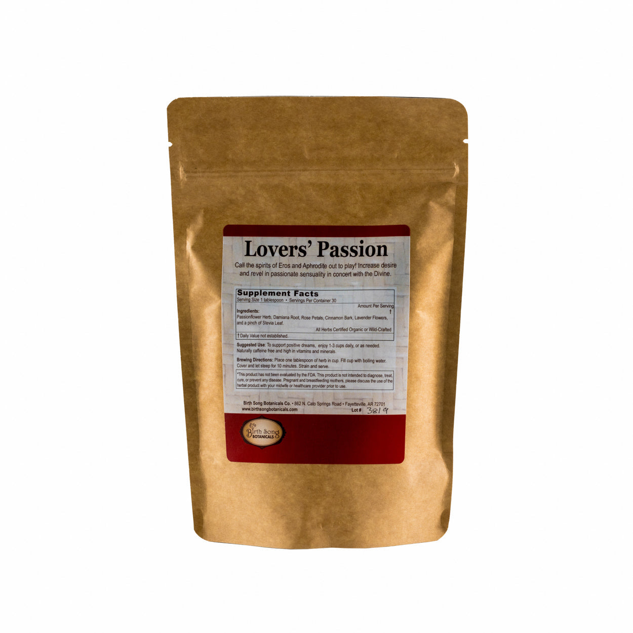 Lovers' Passion Herbal Tea, Blended with Organic Rose Petals, To Support Healthy Sensuality, A Lovers Gift 3 oz.
