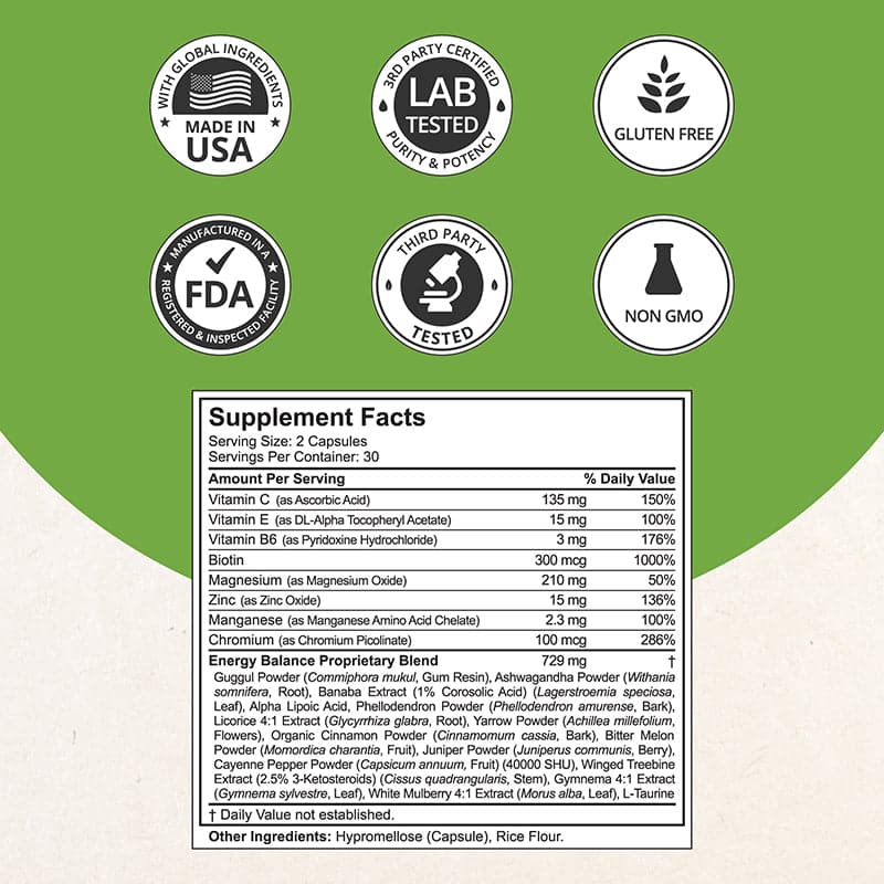 NuBest Blood Sugar Balance – Metabolic Support, Energy & Immunity, 60 Vegan Capsules