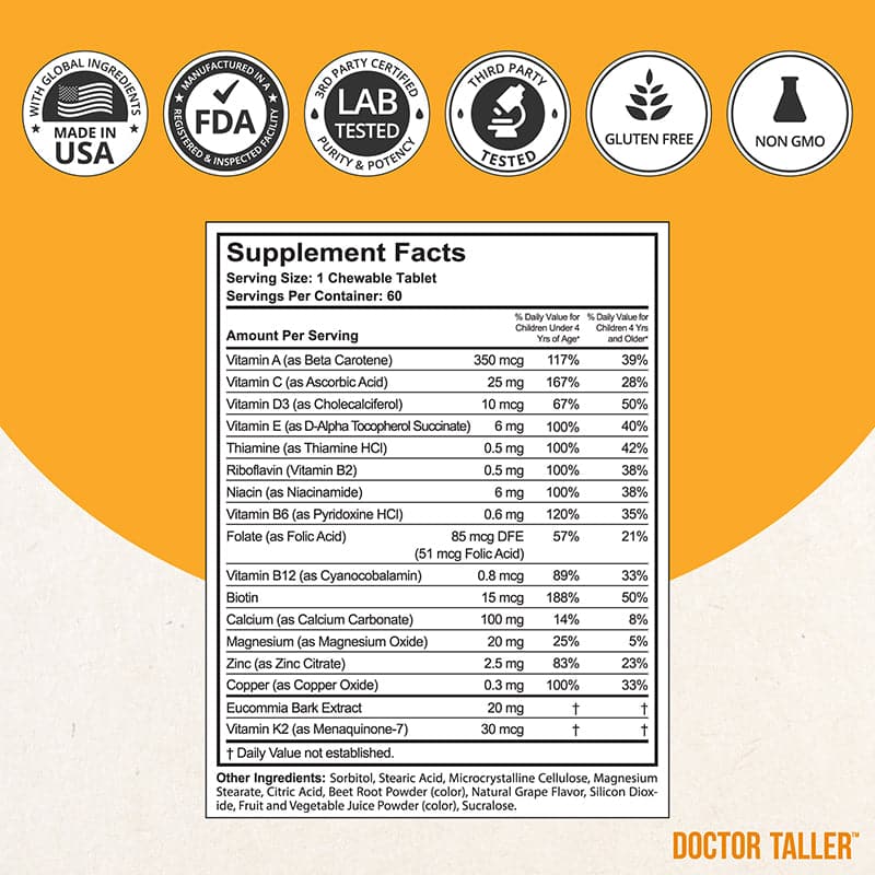 Doctor Taller Kids, Grape Multivitamins, Ages 2-9, 60 Vegan Chewables