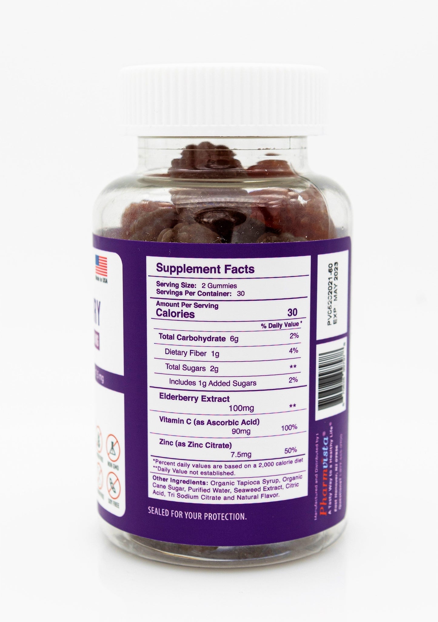 Elderberry Immune Gummies 100mg with Vitamin C and Zinc - Gluten Free, 7% Anthocyanin - 60 Count