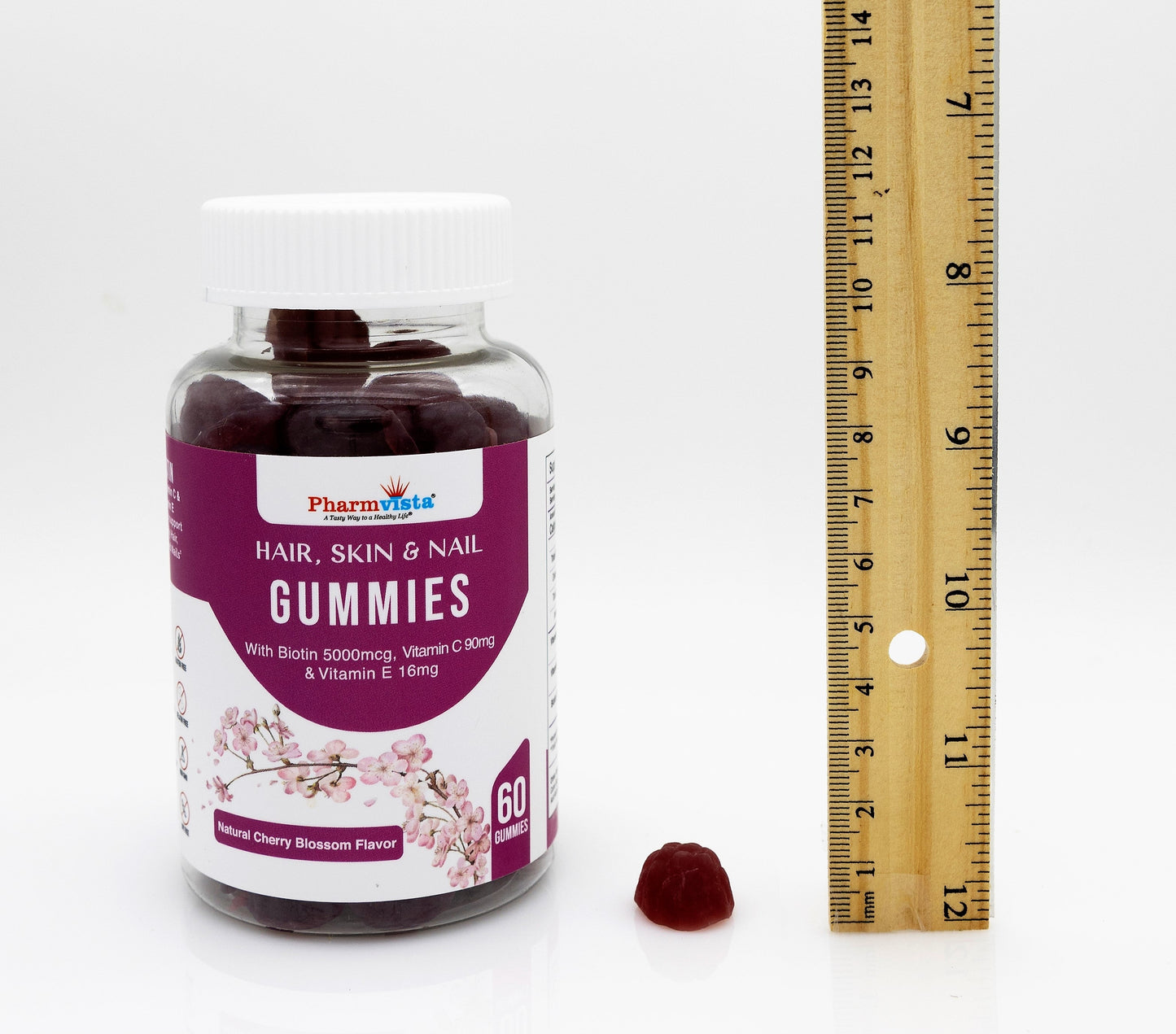 Hair Skin & Nail Gummies with Biotin, Vitamin C and E - Vegan, Gluten Free & Non-GMO Ingredients - 60 Count