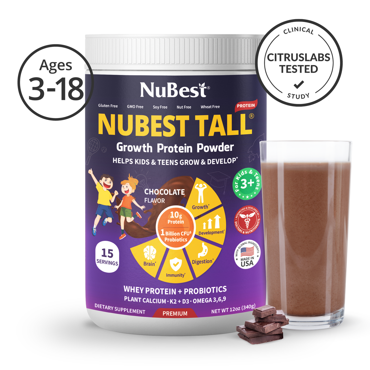 NuBest Tall Protein for Growth and Development, Kids and Teens 3+, Chocolate