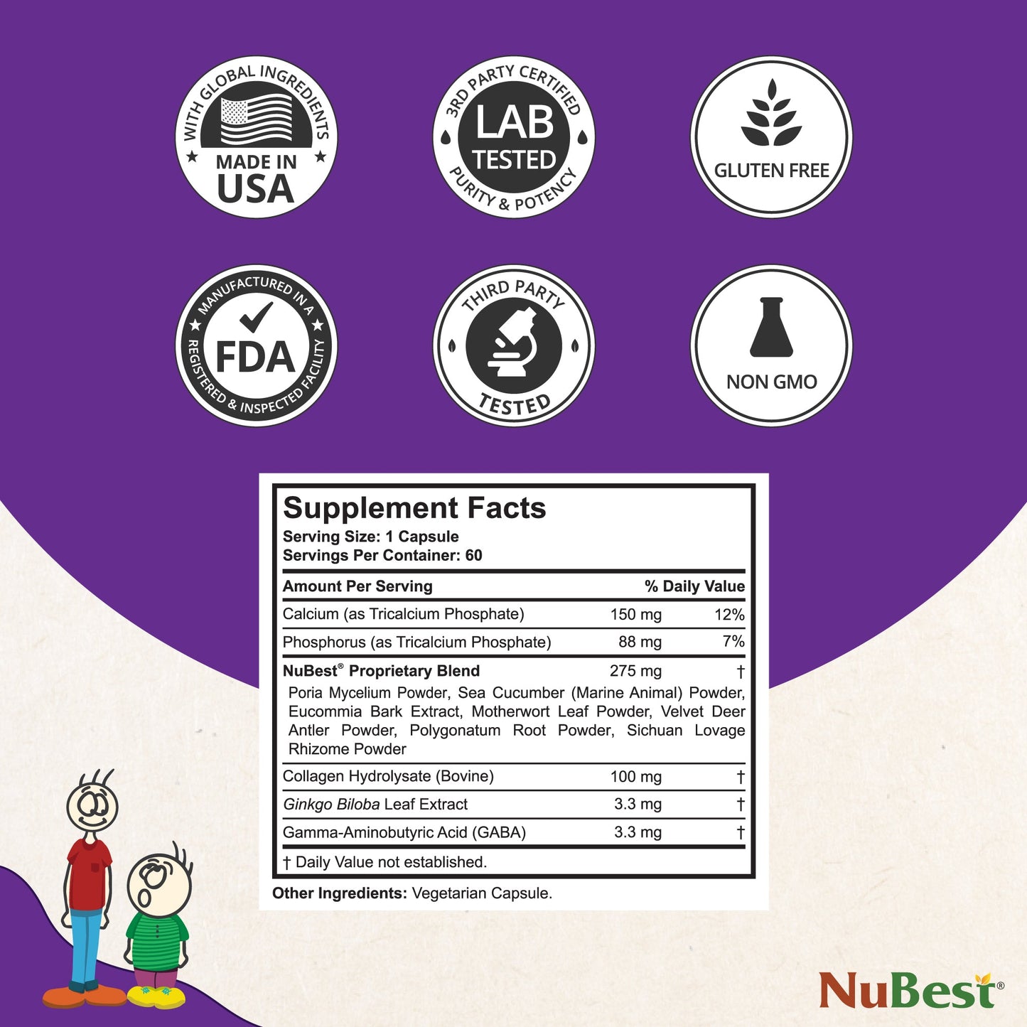NuBest Tall, Powerful Growth for Kids & Teens (5+), Non-Milk Drinkers, 60 Capsules