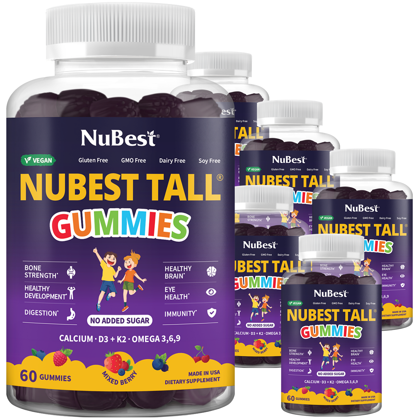 NuBest Tall Gummies for Ages 2+, No Added Sugar, 60 Vegan Gummies