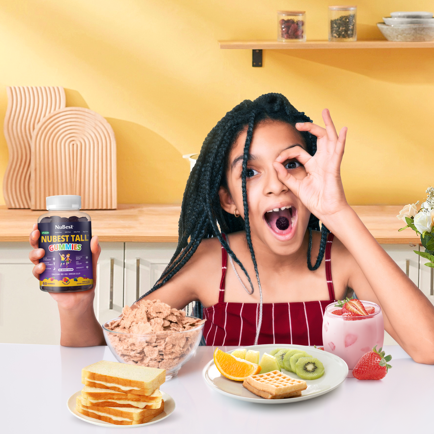 NuBest Tall Gummies for Ages 2+, No Added Sugar, 60 Vegan Gummies
