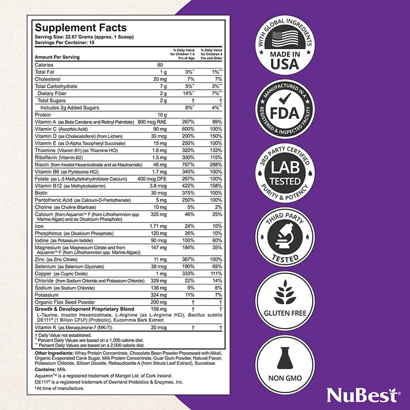 NuBest Tall Protein for Growth and Development, Kids and Teens 3+, Chocolate