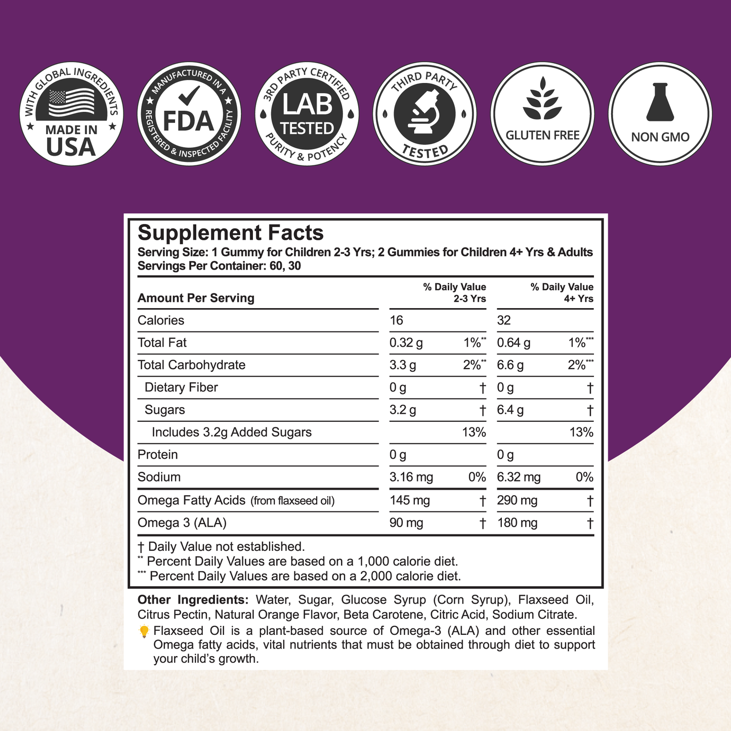 Omega-3 Vegan Gummies for Kids & Teens (60 Count)